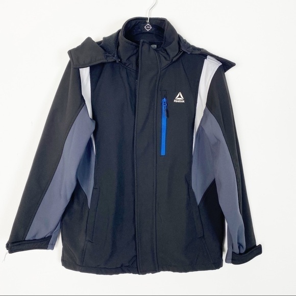 REEBOK Black Hooded Zip Up Jacket Coat Shell Only Boys Size 10/12 fleece lined - Picture 1 of 7